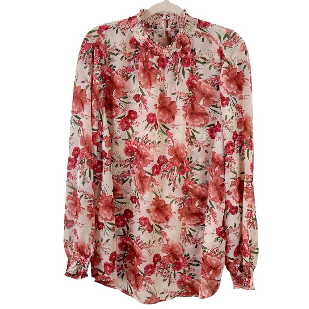 TORRID womens plus size 3 pink floral long sleeve high neck blouse top